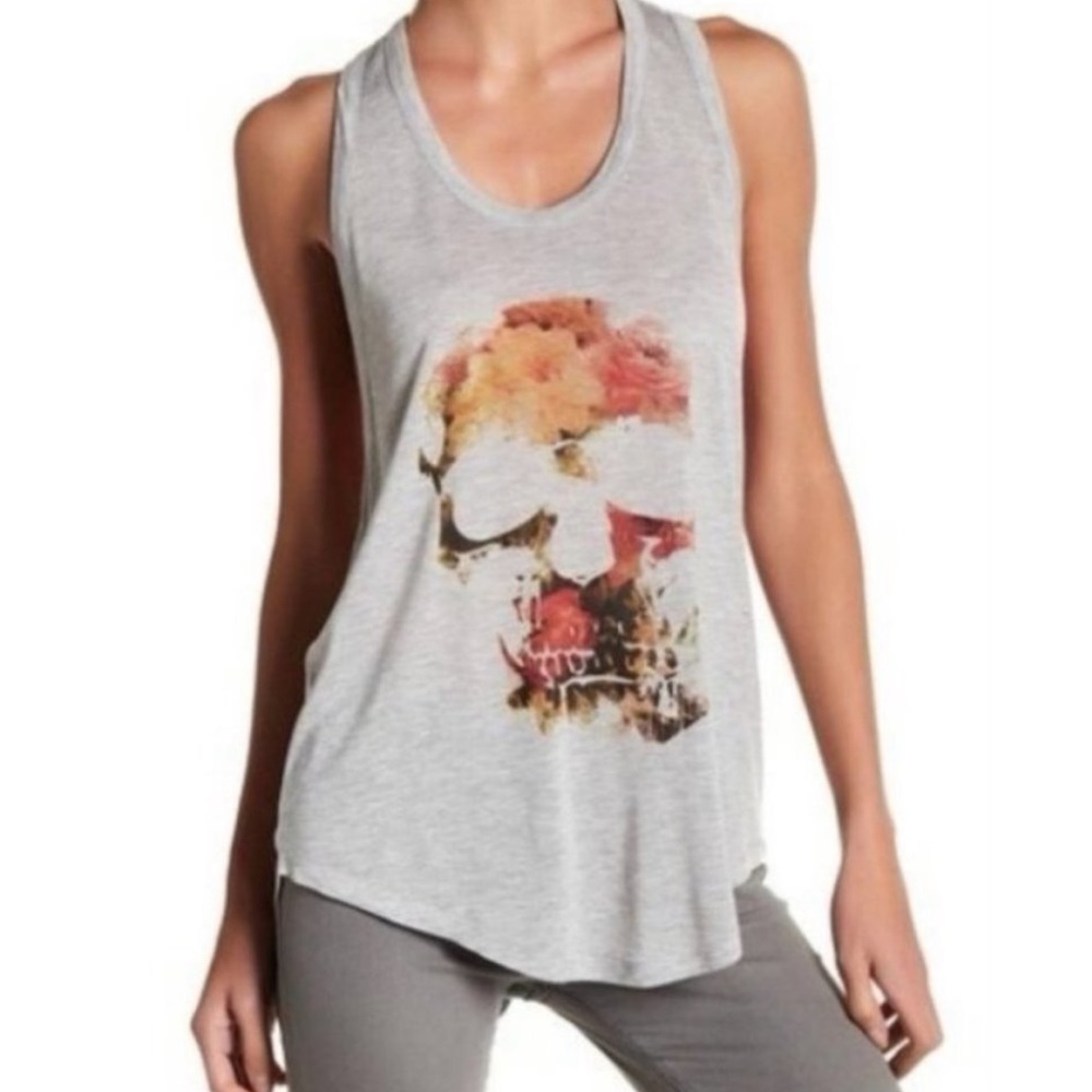 $95 Haute Hippie Rosy Pink Rose Skull Tank Top